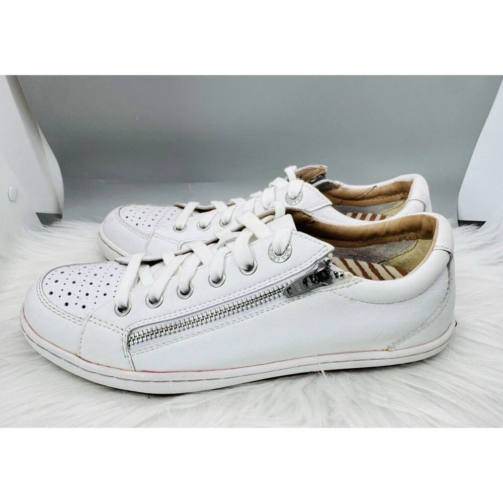 Taos Footwear Zipster Shoe Women's Sz 7.5 White Comfort Sneakers leather Classic